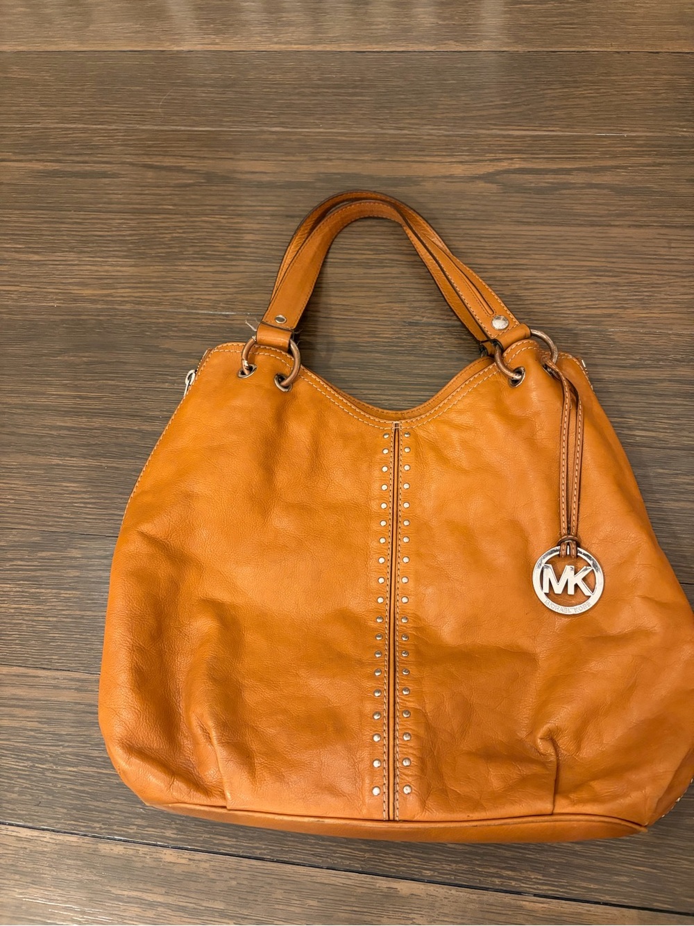 Large Michael Kors Tan Leather Stud-Trim hobo bag